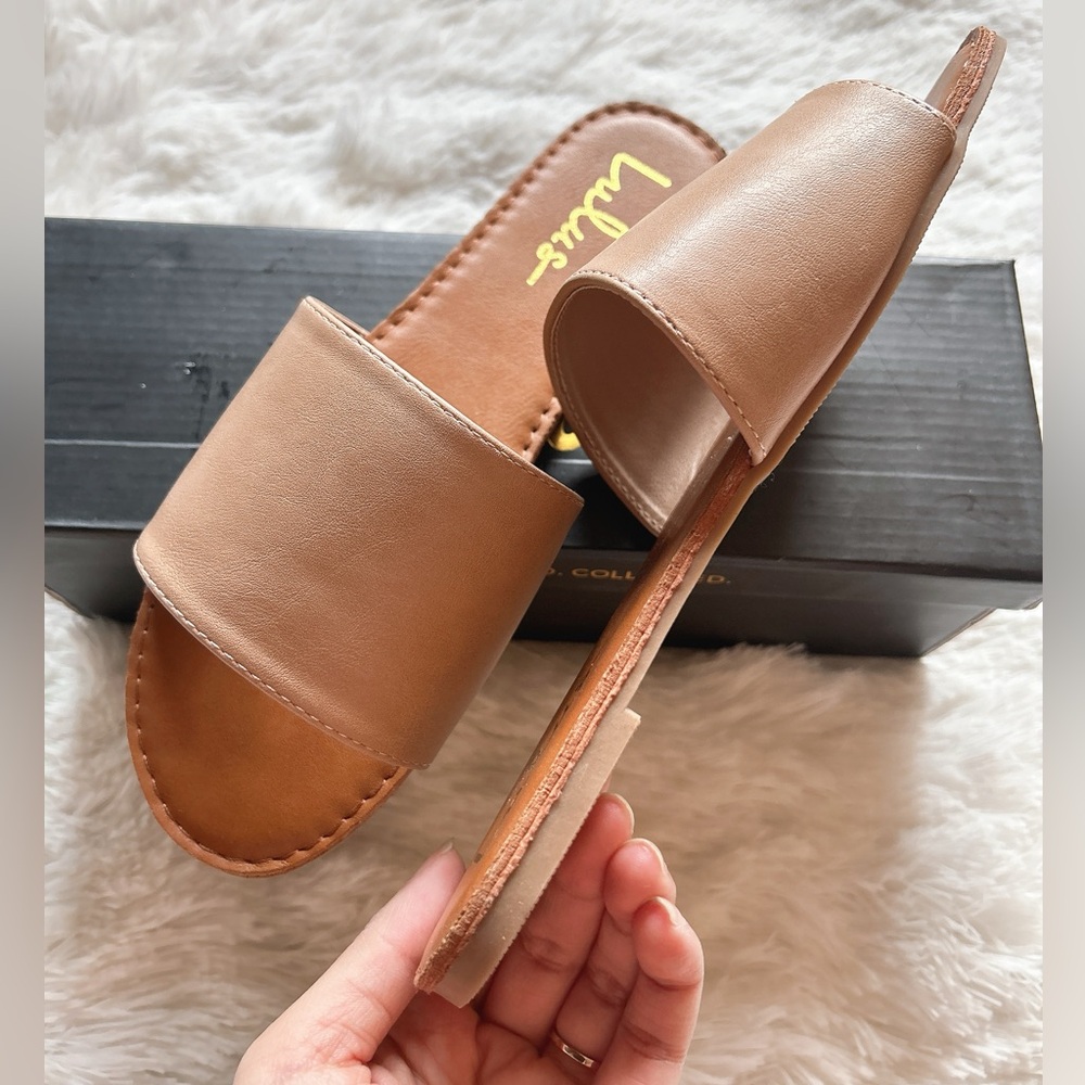 🆕 NIB Lulu’s Addison Brown Tan Suede Slide Sandal Sz 6